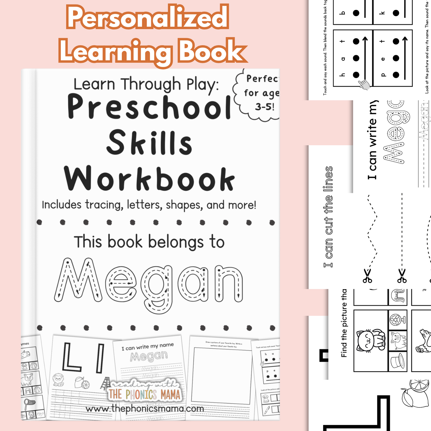Personalized Preschool Workbook Printable | Custom Name Practice & Early Learning Activities (Ages 3–5)