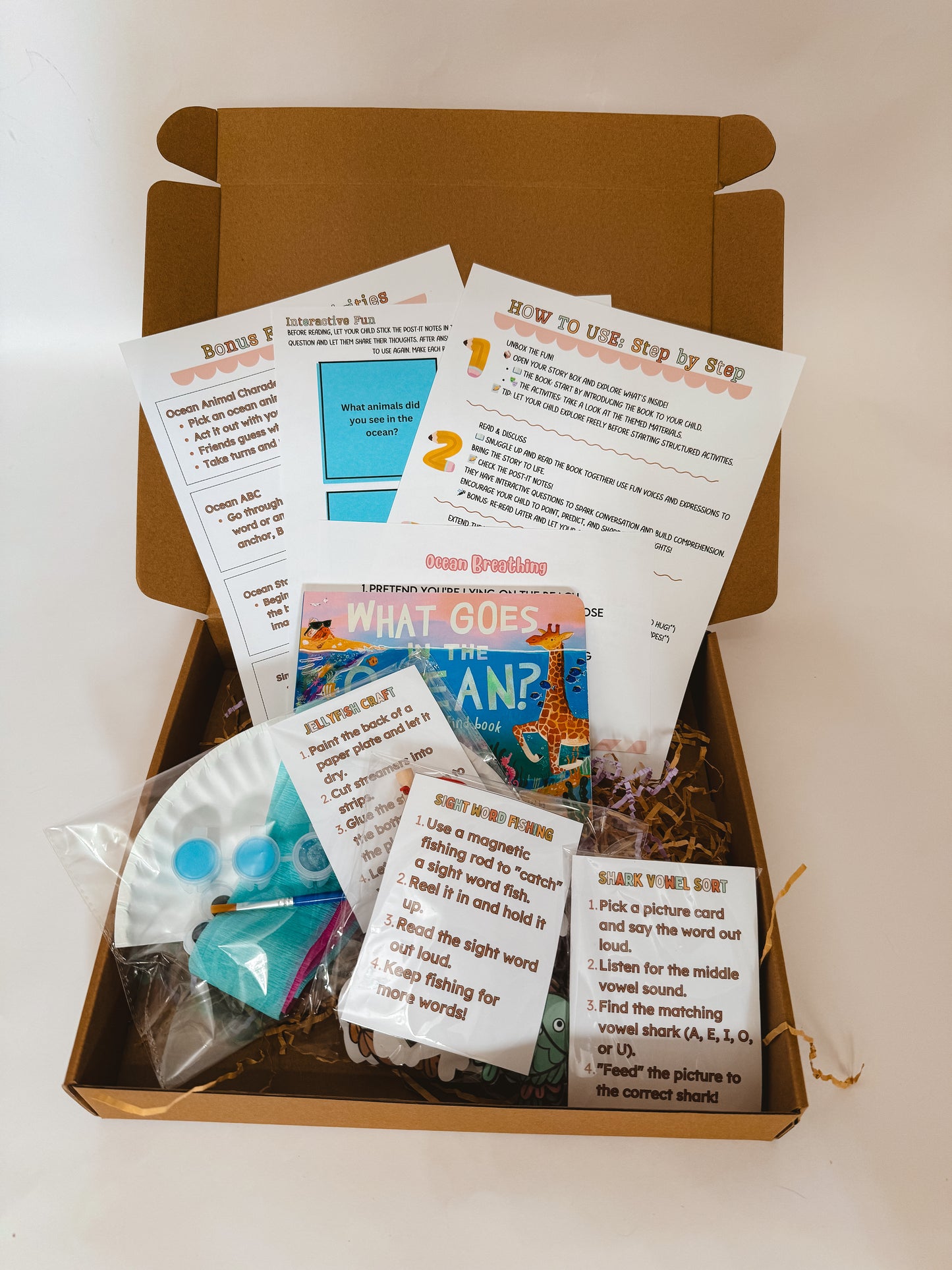 What Goes in the Ocean? Story Box | Ocean Literacy Kit for Ages 4–6 | Sight Words, Vowel Sort & Craft
