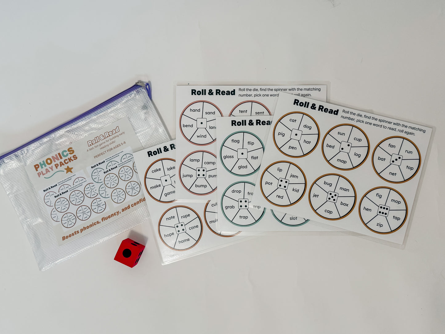 Phonics Play Pack: Roll & Read Activity | CVC, CVCC, CCVC, CVCe Words