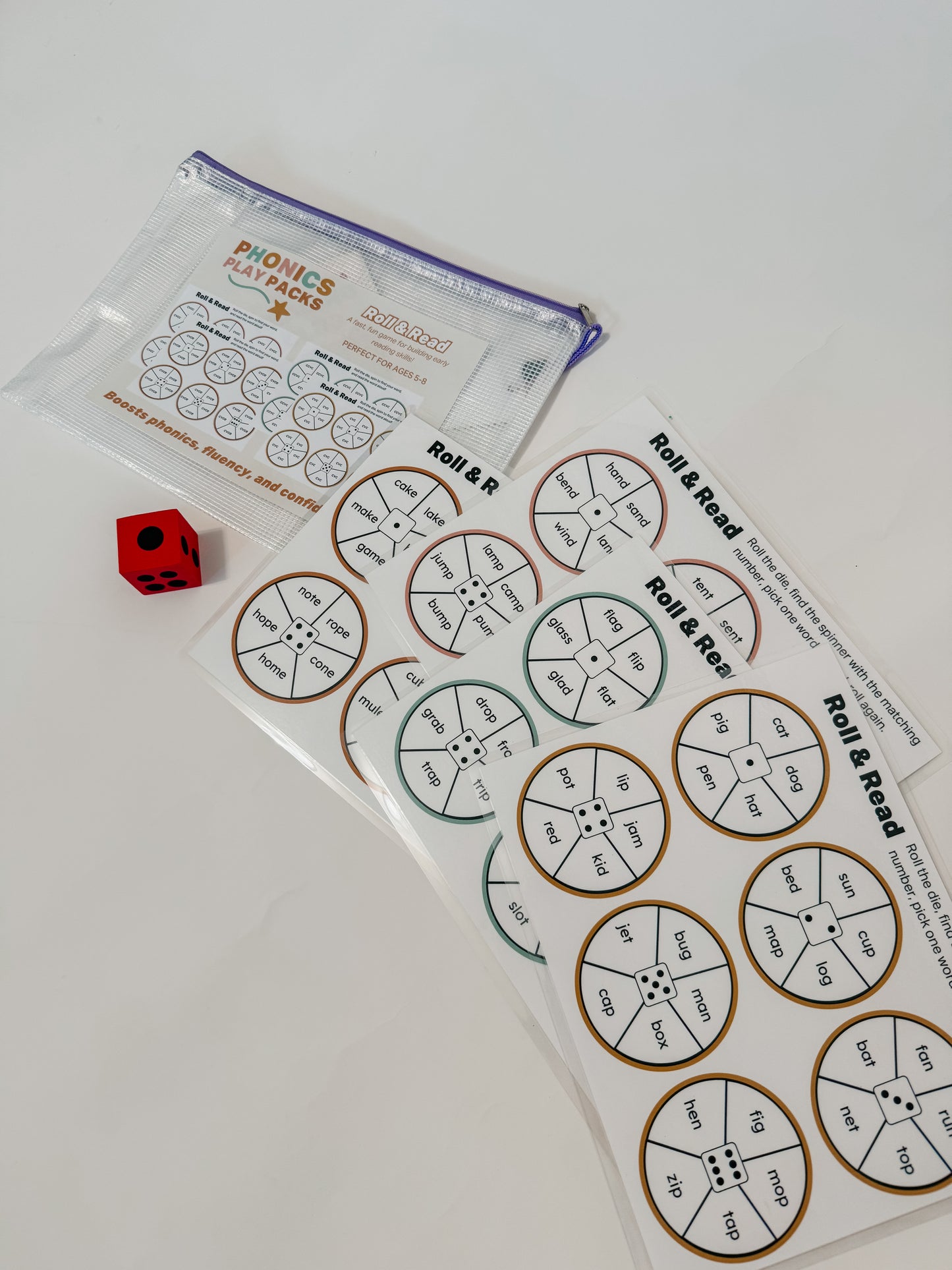 Phonics Play Pack: Roll & Read Activity | CVC, CVCC, CCVC, CVCe Words