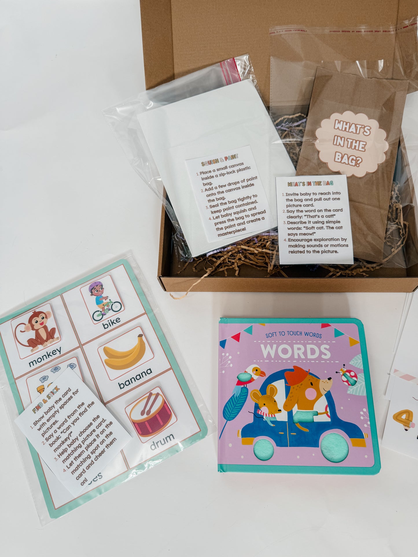 Soft to Touch Words Story Box | Sensory & Vocabulary Kit for 12-Month-Olds | Canvas Painting & Interactive Play