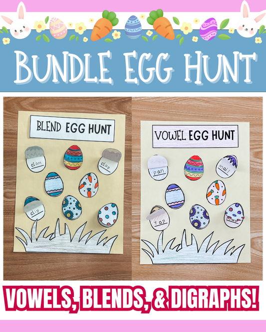 Egg Hunt Phonics Bundle – Vowel & Blends Craftivity Pack (Ages 4-7)