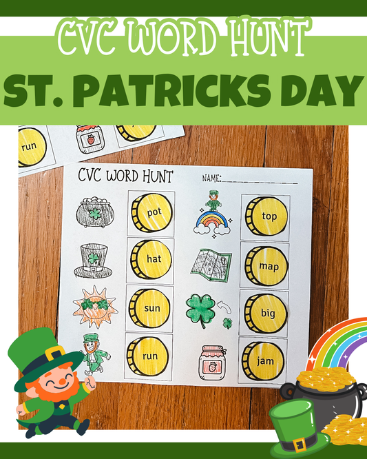 St. Patrick's Day CVC Word Hunt, Phonics Craft for Kids