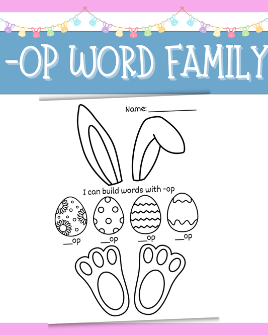 Bunny-Themed -OP Word Family Worksheet (Ages 4-7)