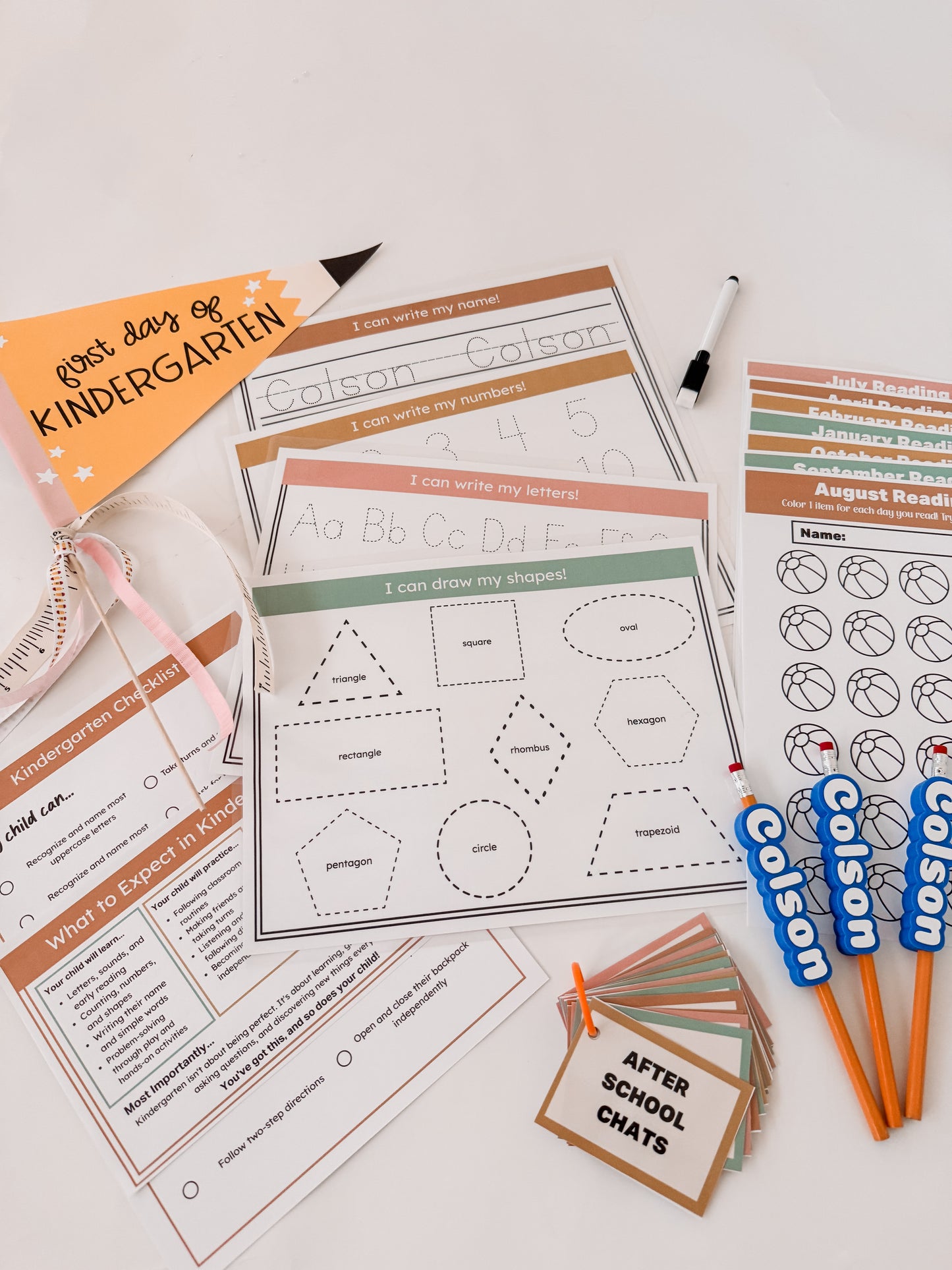 Kindergarten Readiness Bundle | Reusable Learning Activities & First Day Keepsakes