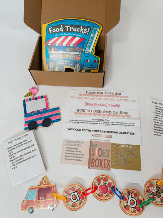 Food Trucks Mini Story Box | Toddler Literacy Kit Ages 4-6 | Food Truck Craft & Phonics Activity