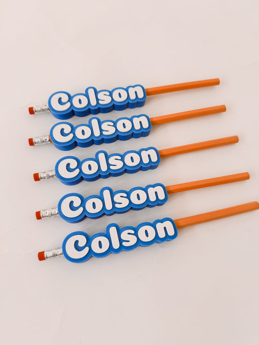 Personalized Pencil Name Toppers (Pack of 5) | Custom Pencil Accessories for Kids