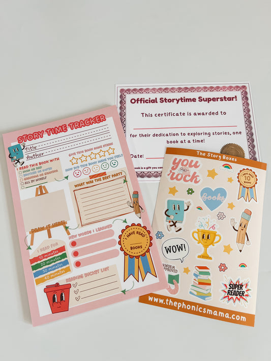 Story Time Tracker – Reading Log, Stickers & Certificate for Kids