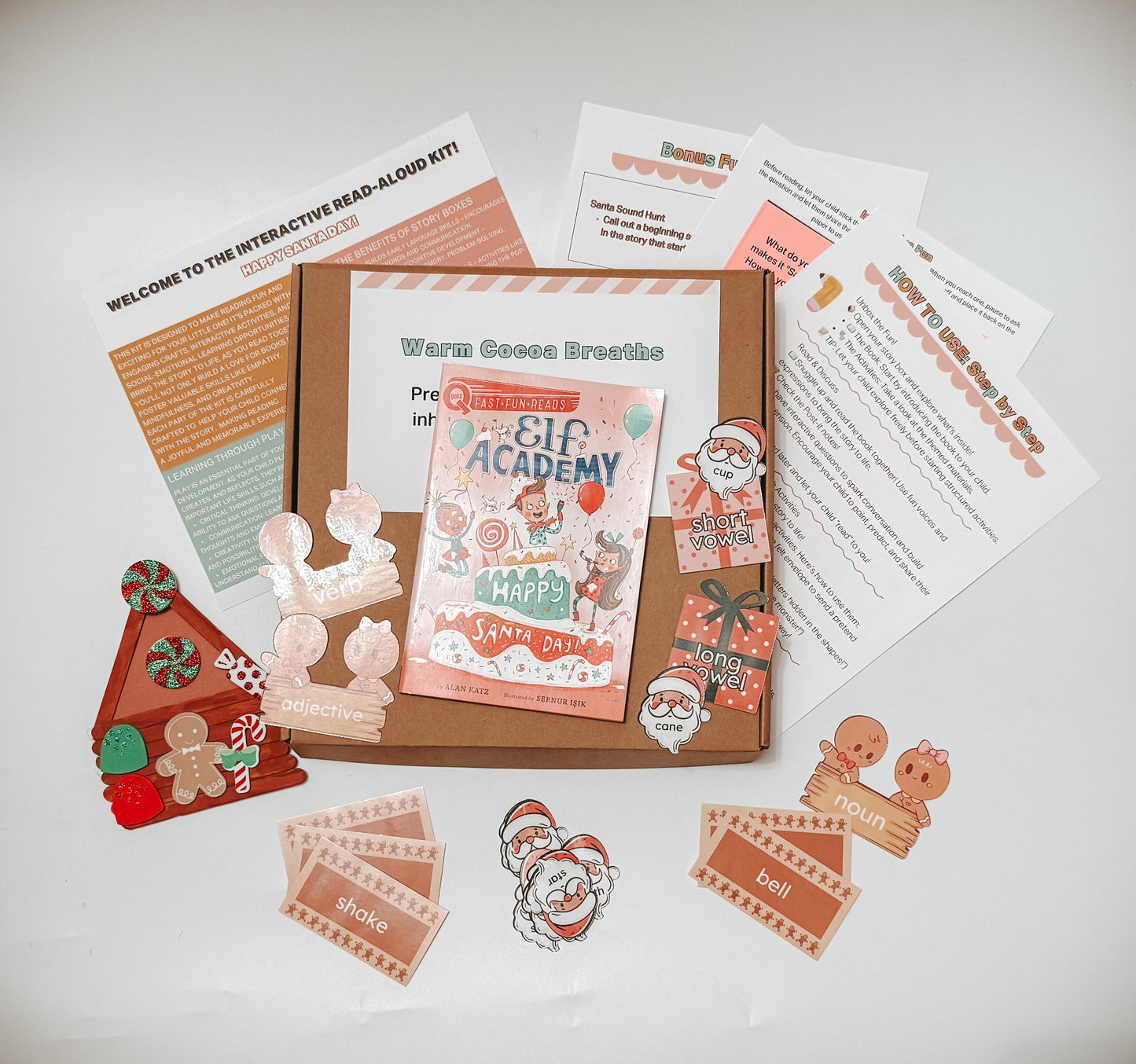 Elf Academy: Happy Santa Day Story Box | Christmas Literacy Kit for Kids Ages 5–8 | Grammar, Vowels & Gingerbread Craft Fun