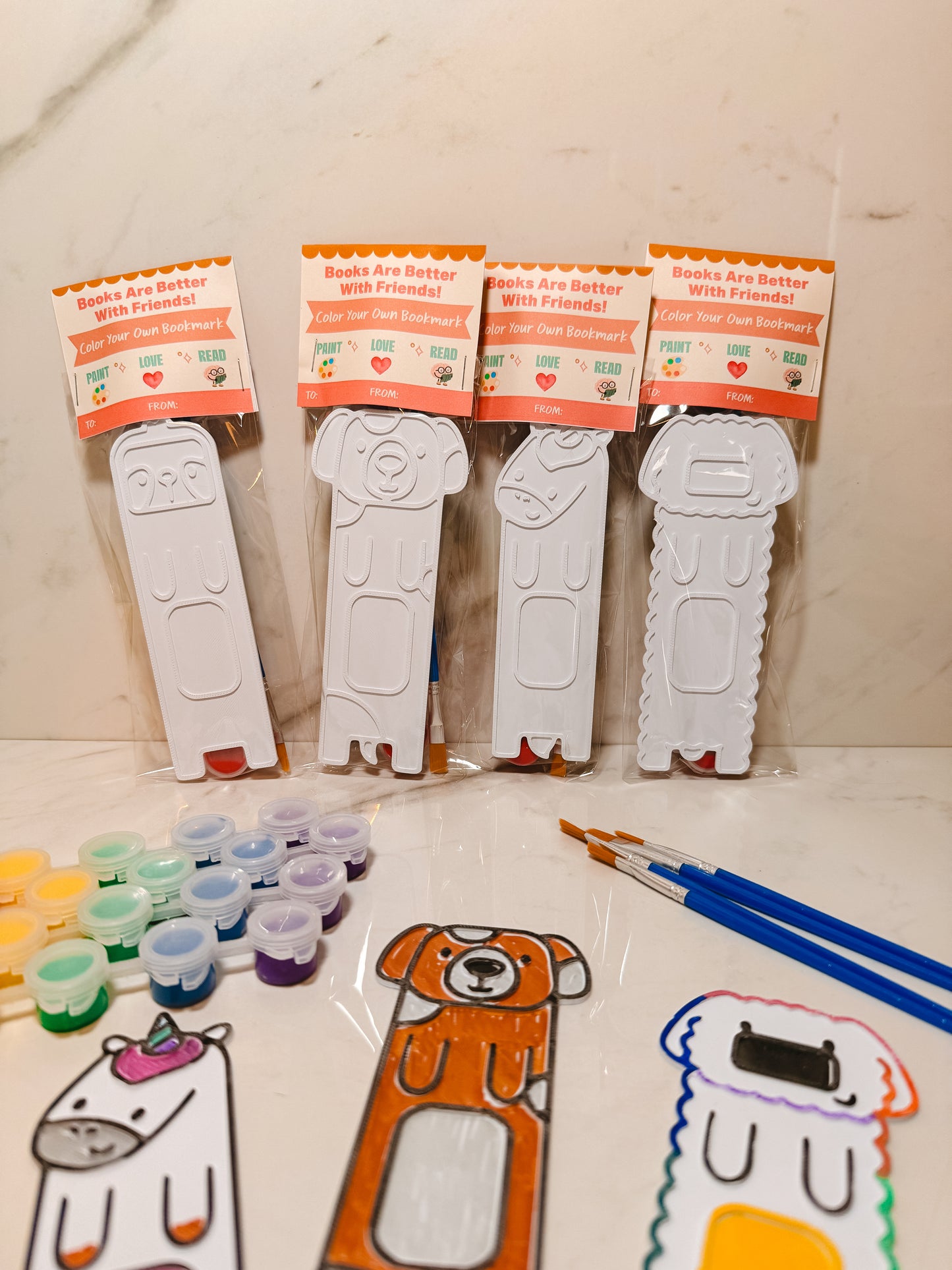 Color Your Own Animal Bookmark Craft Kit – Kids DIY Reading Activity with Brush & Paint