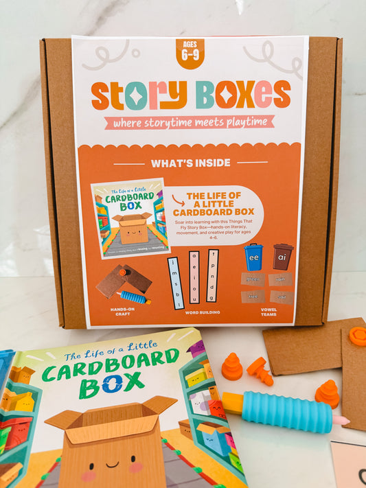 Story Boxes packaging with educational materials on a white background